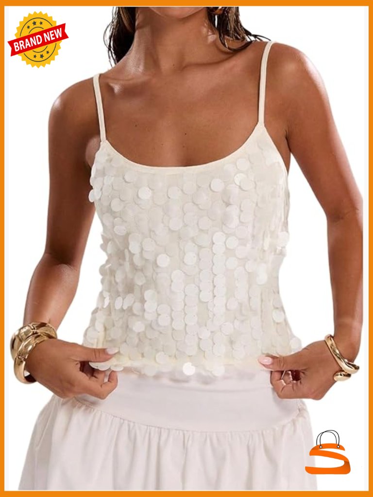 Sequin Spaghetti Strap Scoop Neck Camisole Tank Top Clubwear